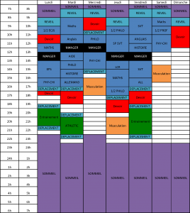 Planning d'un lycéen